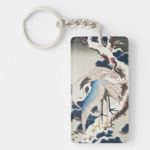 Porte-clés L'art japonais de Hokusai Deux grues pin enneigé