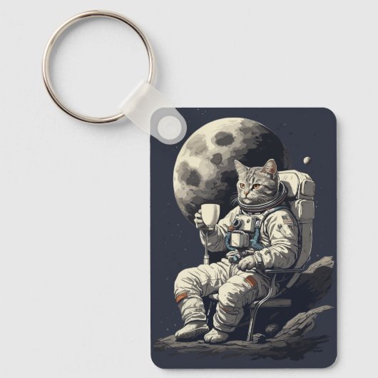 Porte-clés L'astronaute Chat ayant une coupe de café (Recto)