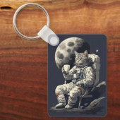 Porte-clés L'astronaute Chat ayant une coupe de café (Recto)