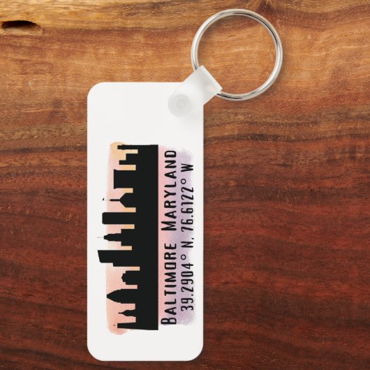 Porte-clés Latitude et longitude de Baltimore Skyline (Verso)