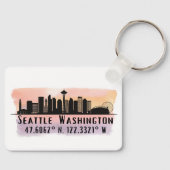 Porte-clés Latitude et Longitude de Seattle City Skyline (Recto)