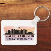 Porte-clés Latitude et Longitude de Seattle City Skyline (Recto)