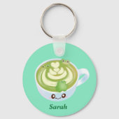 Porte-clés Latte De Thé Vert Matcha Chaud Avec Cute Frogs (Verso)