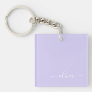 Porte-clés Lavande Purple Script Moderne Fille Monogramme Nom