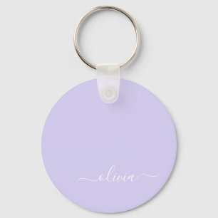 Porte-clés Lavande Purple Script Moderne Fille Monogramme Nom