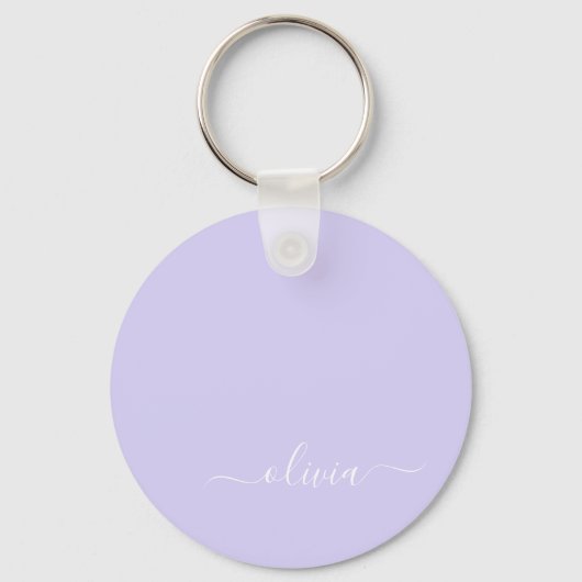 Porte-clés Lavande Purple Script Moderne Fille Monogramme Nom (Recto)