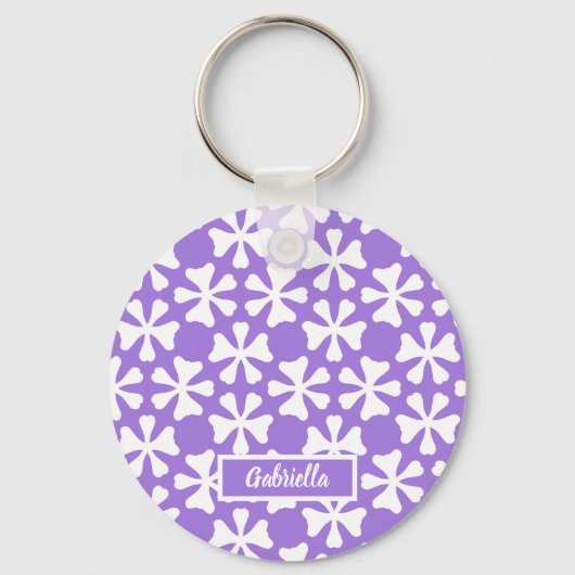 Porte-clés Lavender and White Modern Geometric Floral Pattern (Recto)