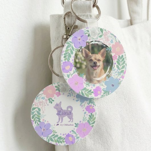 Porte-clés Lavender Chihuahua Silhouette Custom Name & Photo