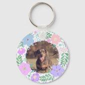 Porte-clés Lavender Dachshund Custom Photo & Name - Floral (Verso)