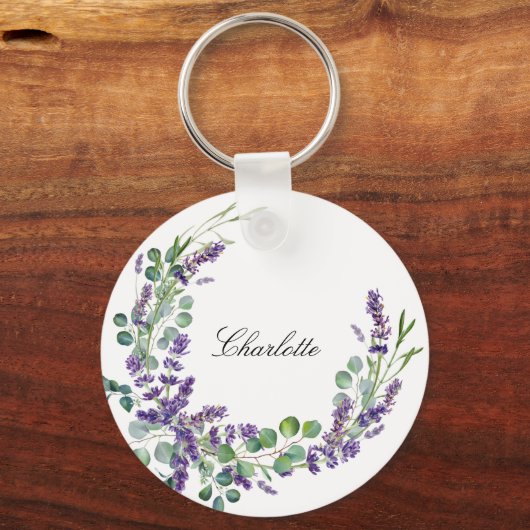 Porte-clés Lavender eucalyptus vert nom floral script (Verso)