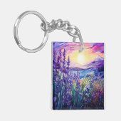 Porte-clés Lavender in field, mountain background keychain (Devant gauche)