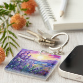 Porte-clés Lavender in field, mountain background keychain (Devant Droit)