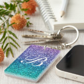 Porte-clés Lavender Purple & Teal Aqua Green Sparkly Glitter (Devant droit)