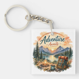 Porte-clés L'aventure Attend Lac de Montagne Camping Coucher 