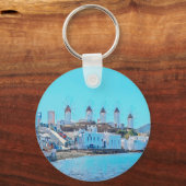 Porte-clés ldp MYKONOS - vue de la mer des moulins à vent - (Recto)