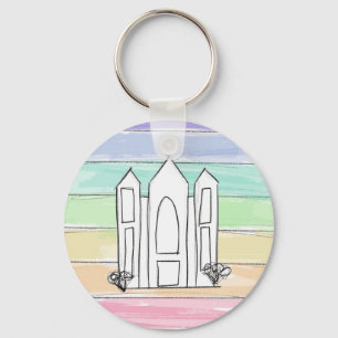 Porte-clés LDS Salt Lake City Temple arc-en-ciel couchant mor