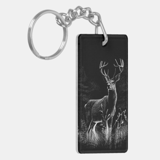 Porte-clés Le cerf majestueux en pleine nature - Art noir et (Devant gauche)