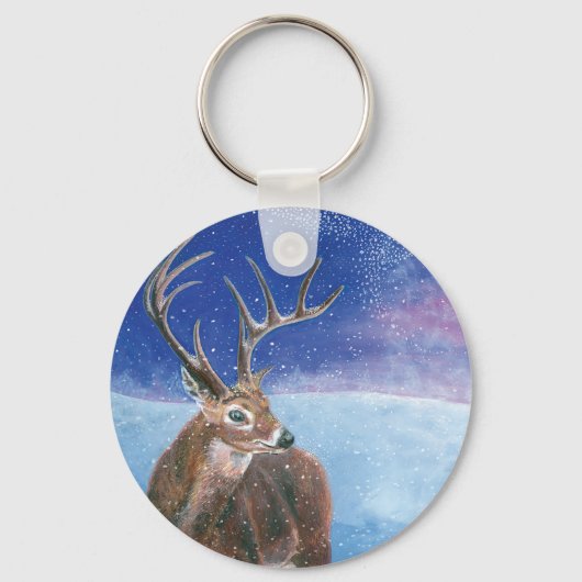 Porte-clés Le Cerf rouge Cervus elaphus et paysage hivernal (Recto)