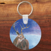 Porte-clés Le Cerf rouge Cervus elaphus et paysage hivernal (Recto)