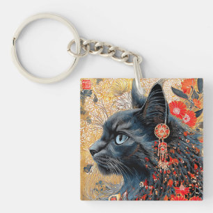 Porte-clés Le chat Zen Vintage japonais Ukiyo-e