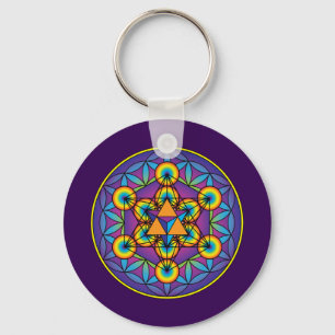 Porte-clés Le cube Merkaba de Metatron sur la fleur de la vie