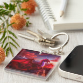 Porte-clés Le Dragon Rouge Perce Sur Craggy Mountain Peak (Devant Droit)