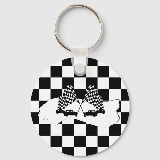 Porte-clés Le drapeau à damier et les voitures de course (Recto)