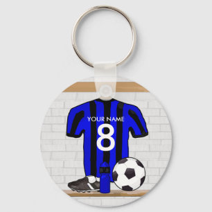 Porte-clés Le football Jersey noir et bleu personnalisé du