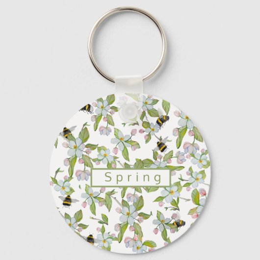Porte-clés Le jardin de printemps fleurit et bourdons (Recto)