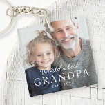 Porte-clés Le meilleur grand-père du monde photo de l'année d<br><div class="desc">Porte - clé avec votre photo personnalisée et le texte "Meilleur grand-père du monde" avec l'année personnalisée ou autre texte ci-dessous.</div>