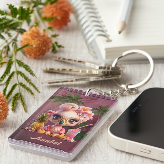 Porte-clés Le paradis rose, un flamant doux (Devant droit)