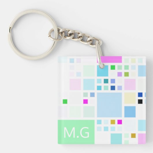 Porte-clés Le pastel moderne ajuste le monogramme géométrique (Devant)