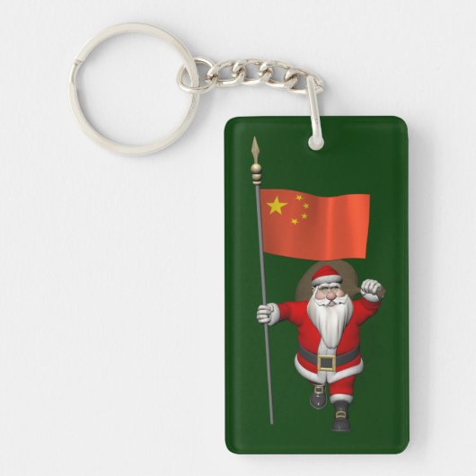 Porte-clés Le Père Noël Avec Drapeau De Chine (Devant)