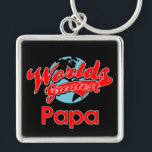 Porte-clés Le plus grand Papa du monde<br><div class="desc">Chemises,  vêtements et cadeaux du meilleur Papa du monde pour reconnaître quelqu'un de spécial. Ce design est doté d'un design globe dynamique avec du texte rouge sportif. Copyright - Tous droits réservés.</div>