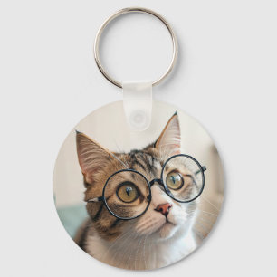 Porte-clés Le Purr-fessor : Un chat érudit en lunettes