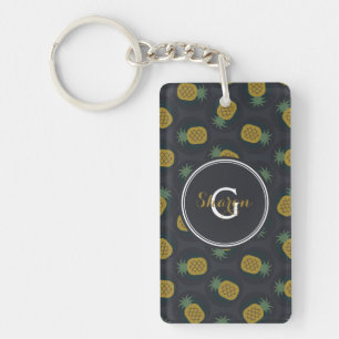 Porte-clés Le rétro ananas noir d'or modèle le monogramme