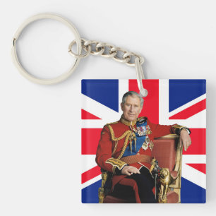 Porte-clés Le roi Charles III avec drapeau britannique