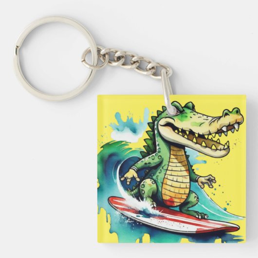 Porte-clés Le surf de crocodile drôle (Devant)
