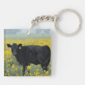 Porte-clés Le veau noir dans un champ de tournesols (Dos)