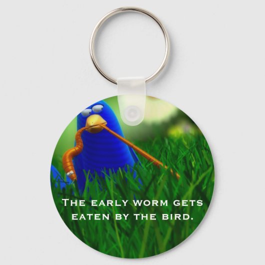 Porte-clés Le ver des débuts se fait manger par l'oiseau. (Recto)