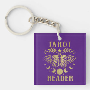 Porte-clés Lecteur de Tarot en or Phase Lunaire Moth Stars