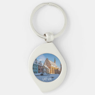 Porte-clés L'église Saint-Pierre en hiver à Riga, Lettonie