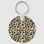 Porte-clés Leopard Animal Print With Black Faux Foil Monogram (Verso)