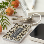 Porte-clés Leopard Cheetah Print With Black Faux Foil Texture (Devant droit)
