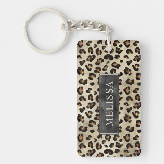 Porte-clés Leopard Cheetah Print With Black Faux Foil Texture (Devant)