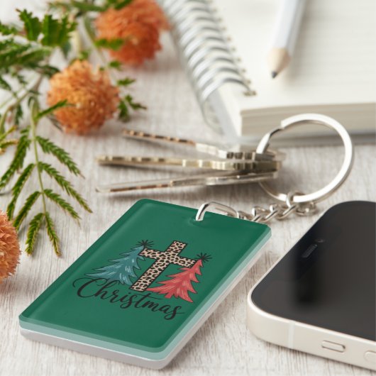 Porte-clés Léopard croix arbres de Noël chrétiens (Devant droit)