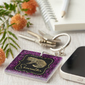 Porte-clés Léopard doré et imprimé léopard violet (Devant Droit)
