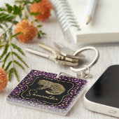 Porte-clés Léopard doré et imprimé léopard violet (Devant Droit)