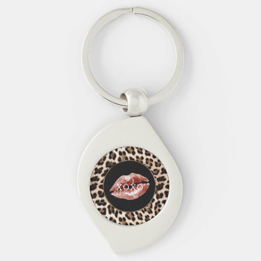 Porte-clés Leopard Print Lèvres Rouges XOXO (Devant)