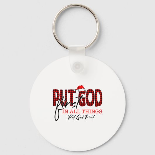 Porte-clés Leopard Put God First In All Things Santa Hat Xmas (Recto)